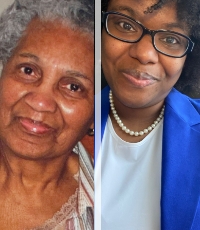 Portraits of grandmother Loretta (left) and granddaughter Eboni (right) beside each other.